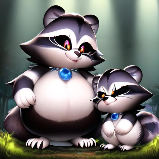 Prompt: Disney Pixar style cute raccoon and skunk, highly detailed, fluffy, intricate, big eyes, adorable, beautiful, soft dramatic lighting, light shafts, radiant, ultra high quality octane render, daytime forest background,bokeh, hypermaximalist