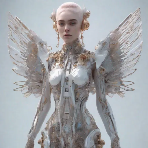 Prompt: full view, full body view, ethereal techno fantasy inspired by grimes, smooth soft skin, detailed eyes, techno clothing, fantasy clothing, ethereal, futurism, perfect composition, detailed face, intricate, mechanical wings, detailed gown, realistic concept art, digital, rich 3d render, hyper-realistic, cinema 4D render, unreal engine 5,  perfect anatomy, 
art station, sharp focus, 8k, sf, intricate artwork masterpiece, ominous, intricate, epic, highly detailed, vibrant, production cinematic character render, ultra high quality model, sf, sf, intricate artwork masterpiece, golden ratio