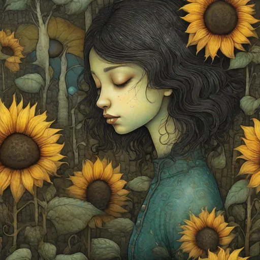 Prompt: Art by Jacek Yerka Art by Andy Kehoe Art by Lisa Parker.
Lots of details, detailed close-up portrait painting, lineart, close-up of a cute 50s style girl smelling a sunflower, spring theme, vintage colors, high magic tones, beautiful digital illustration bioluminescence quality, wet on wet watercolor , black ink, wash ink, by Valent10179, golden ratio, perfection, dynamic, open eyes, perfect anatomy, photorealistic concept art, smooth, optical illusion, inspired by Carne Griffiths, white background, art season trends, sharp focus , Photo Studio, Intricate Details, Highly Detailed, SF, Intricate Art Masterpiece, Sinister, Matte Painting Movie Poster, Golden Ratio, Trends in CG Society, Intricate, Epic, Art Season Trends, by Artgerm, H.R. Giger and Beksinski, highly detailed cinematic character rendering production, high quality vibrant model, watercolor painting, Jean-Baptiste Monge Style, bright, beautiful, splash,, edge lighting, lights, magic, fantasy, digital art, wlop , artgerm and James Jeans, cinematic, 4k, epic film by Steven Spielberg, sharp focus, emitting diodes, smoke, artillery, sparks, racks, system unit, motherboard, by pascal blanche rutkowski repin artstation painting by hyperrealism detailed design of concept art matte painting of characters, Blade Runner in 4K resolution