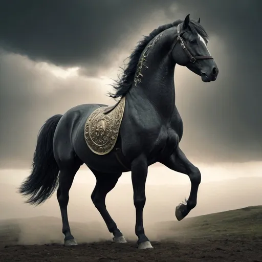 Prompt: Quiero que me generes una imagen que represente a la pregunta "¿Qué dios nórdico tiene un caballo llamado Sleipnir?". 