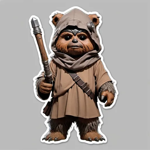 Prompt: A detailed full body image of a Ewok standing and posing for the camera. spear, head wear, sticker, cutout, no background, blank background, cute, detailed, 