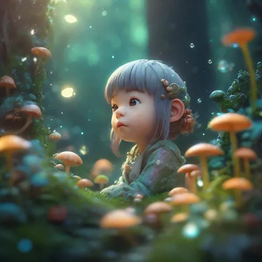 Prompt: tiny girl in dream amazing forest heaven like, cute, cartoony, Miki Asai Macro photography, close-up, hyper detailed, trending on artstation, sharp focus, studio photo, intricate details, highly detailed, by greg rutkowski
