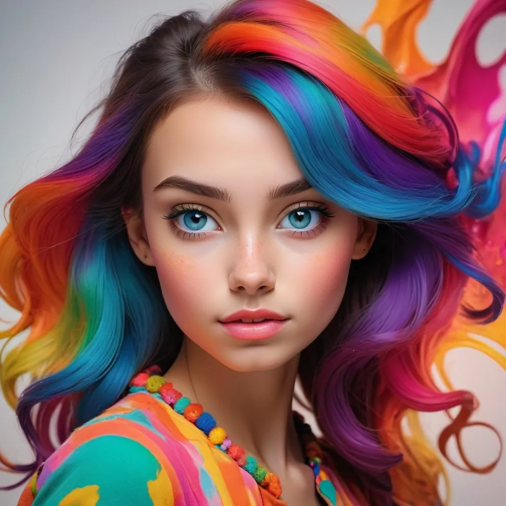 Prompt: colorful image of a young lady