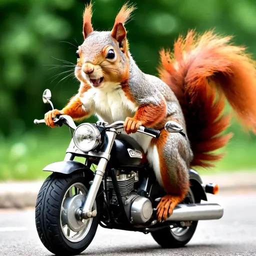 Prompt: a cute squirrel on a motorcycle
