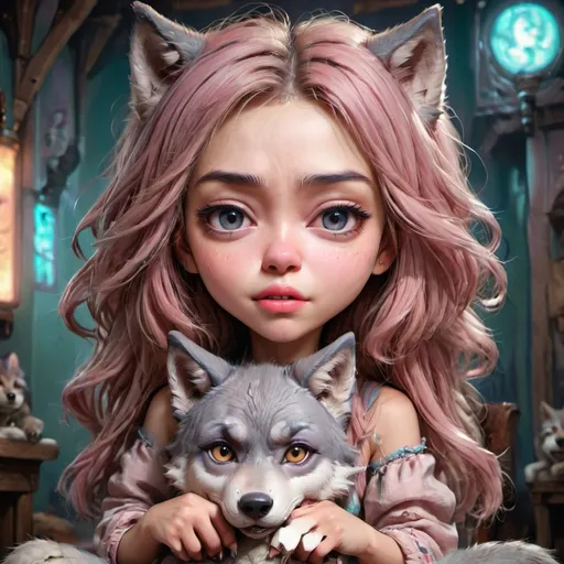 Prompt:  cute anime girl  with your wolf On your lap  , Soft Lighting, Intricate, Pastel colors, Digital painting, Artstation, Dreamlike, Whimsical, art by loish and sakimichan and mandy jurgens.