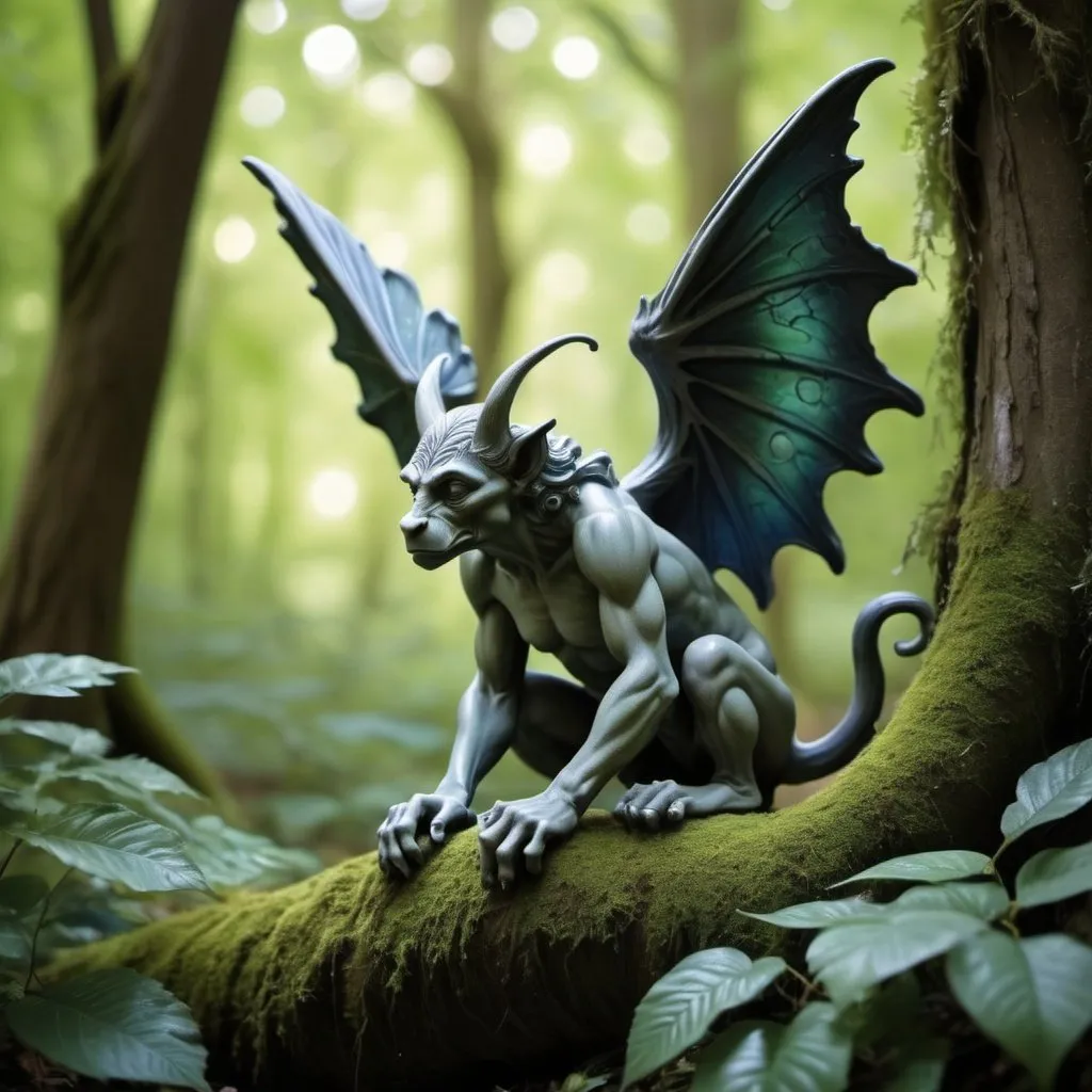 Prompt: Imagine a dark forest scene with small colorful fairy like gargoyle lurking in mysterious forest where ancient trees sway gently in the breeze,
Envision a hidden pathway winding through the woods, dappled with soft sunlight filtering through the leaves above, casting enchanting patterns on the forest floor.
