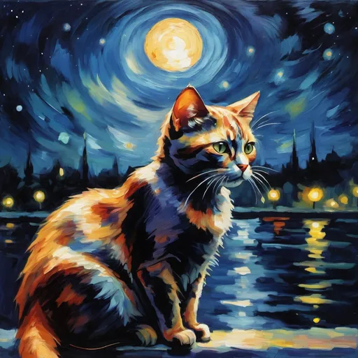 Prompt: "An (impressionist) painting of a cat under the night sky