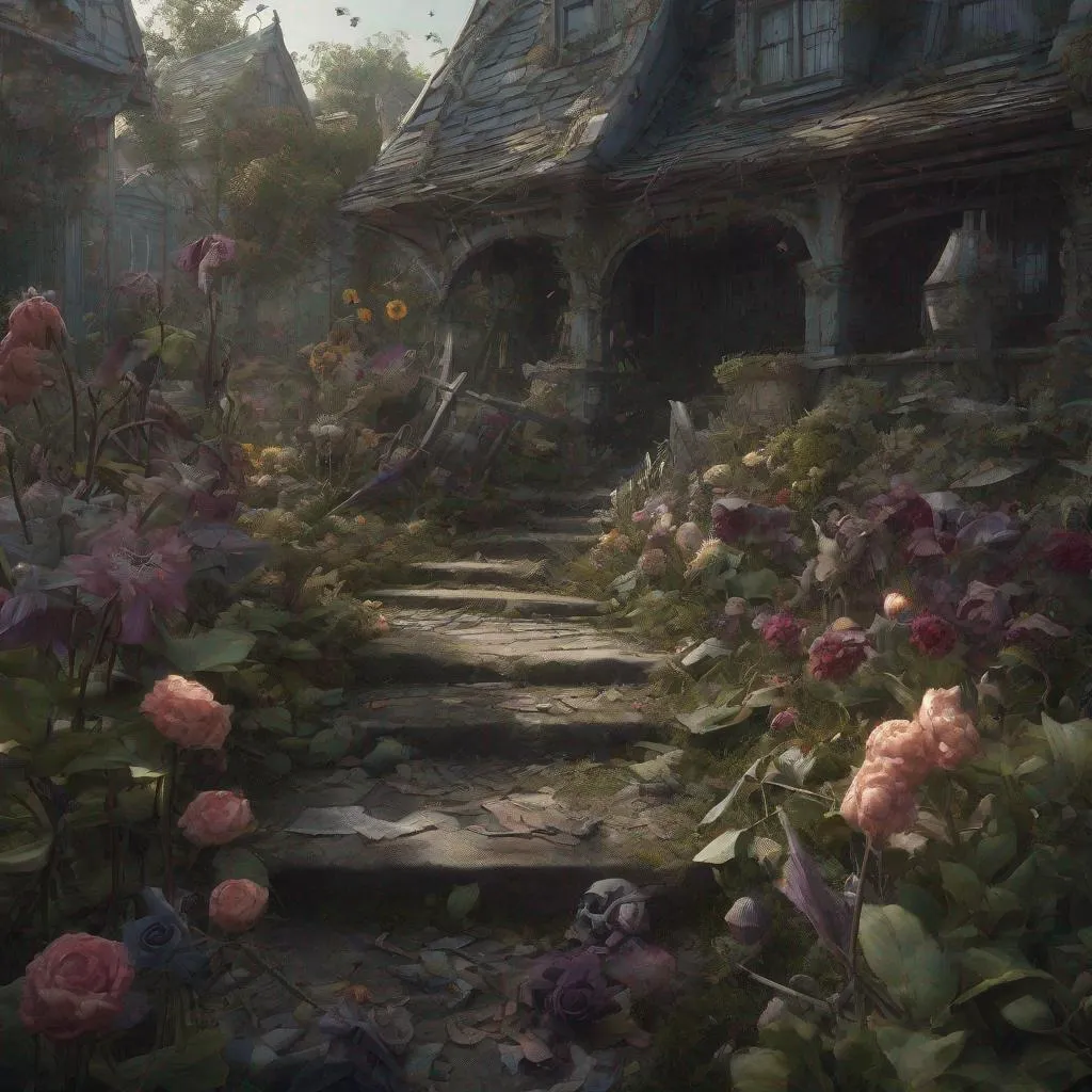 Prompt: a withered garden, trending on artstation, sharp focus, studio photo, intricate details, highly detailed, by greg rutkowski