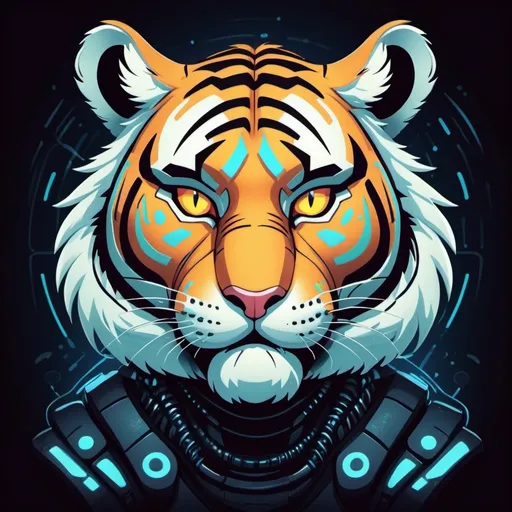 Prompt: Cyber Tiger in cartoon serendipity art style
