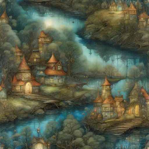 Prompt: Wet on wet watercolor, magical river that takes you to wonderland in the style of Esao Andrews, Ivan Bilibin, Catrin Welz-Stein, Daniel Merriam, Jacek Yerka, Megan duncanson, Michelangelo. Reflective light. Dreamy. highly detailed, extremely detailed, intricate, very attractive, high detail, wallpaper, award winning, fantastic view, high definition, crisp quality, colourful, hdr, VRay