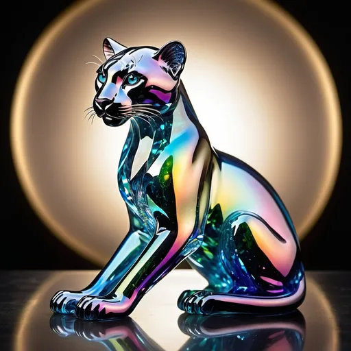 Prompt: A breathtaking siamese panther sculpture, crafted solely from precious glass and shimmering crystals, ((featuring intricate refracted light patterns)), ((with a crystalline rainbow effect)), ((radiating an ethereal glow)), ((captivating the viewer with its mesmerizing translucency and sparkle)), ((meticulously sculpted with delicate details)), ((displaying a lifelike expression of curiosity and elegance)), ((perched gracefully on a pedestal of glistening crystal shards)), ((surrounded by a subtle mist of enchantment)), ((illuminated by soft, diffused light)), ((revealing a captivating interplay of colors and textures)), ((evoking a sense of awe and wonder)), ((inviting the observer to appreciate its exquisite craftsmanship and elegance))., Broken Glass effect, no background, stunning, something that even doesn't exist, mythical being, energy, molecular, textures, iridescent and luminescent scales, breathtaking beauty, pure perfection, divine presence, unforgettable, impressive, breathtaking beauty, Volumetric light, auras, rays, vivid colors reflects