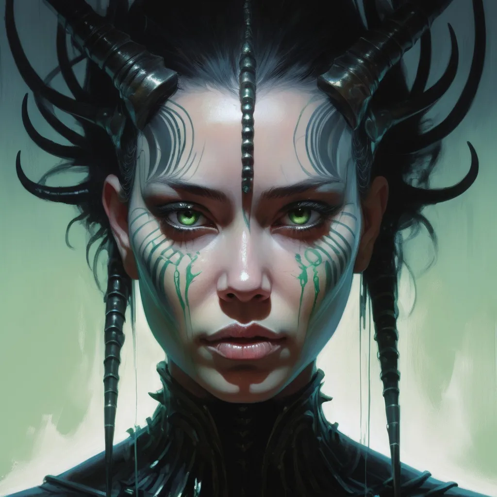 Prompt: closeup illustration of a pitch darkness portrait ,  fluorescent handprint on model's face,   serpan warrior, grunge, atey ghailan, Art by Jock,  pino daeni , art by lois van baarle and loish and ross tran , Charles Vess, Chiho Aoshima , Kay Nielsen, dark ambient, chiaroscuro, Simon Bisley, and H.R. Giger. insist artstation, art by stanley artgerm, painting by daniel f gerhartz,  art by Andrew Atroshenko, 

