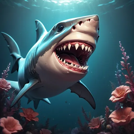 Prompt: stunning image of a cute adorable shark with a huge smile, moody, concept art, by Alberto Seveso, Cyril Rolando, Dan Mumford, Meaningful Visual Art, Detailed Painting, Digital Illustration, Unreal Engine 5, 32k maximalist, hyperdetailed fantasy art, 3d digital art, sharp focus, masterpiece, fine art