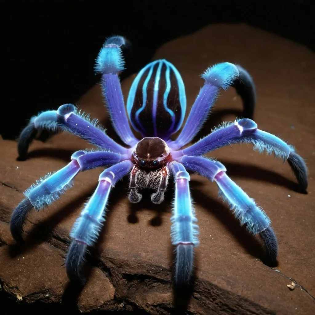Prompt: Blue orchid bioluminescence Tarantula