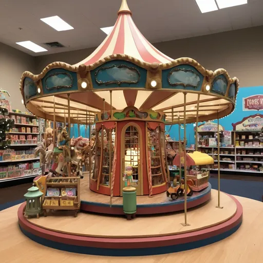 Prompt: Elf's Workshop with Carousel and toy stores DreamWorks inspired.