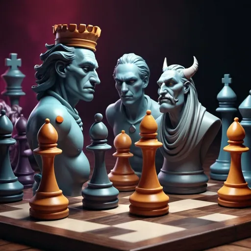 Prompt: Stunning chessboard with fantastical, moody, groovy, noisy chess pieces with moody, characterized faces epically being animated and making moves on their own. Incredible composition, vivid colors, cinematic, 32k maximalist,  epic, unreal engine 5, CGSociety,  concept art,  intricate details,  high contrast,  fantasy,  hyperrealistic, by Alberto Seveso,  Cyril Rolando,  Dan Mumford, dynamic lighting, heavenly, epic.