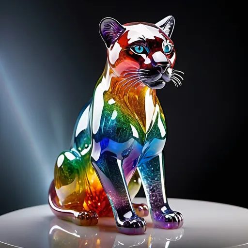 Prompt: A breathtaking siamese panther sculpture, crafted solely from precious glass and shimmering crystals, ((featuring intricate refracted light patterns)), ((with a crystalline rainbow effect)), ((radiating an ethereal glow)), ((captivating the viewer with its mesmerizing translucency and sparkle)), ((meticulously sculpted with delicate details)), ((displaying a lifelike expression of curiosity and elegance)), ((perched gracefully on a pedestal of glistening crystal shards)), ((surrounded by a subtle mist of enchantment)), ((illuminated by soft, diffused light)), ((revealing a captivating interplay of colors and textures)), ((evoking a sense of awe and wonder)), ((inviting the observer to appreciate its exquisite craftsmanship and elegance))., Broken Glass effect, no background, stunning, something that even doesn't exist, mythical being, energy, molecular, textures, iridescent and luminescent scales, breathtaking beauty, pure perfection, divine presence, unforgettable, impressive, breathtaking beauty, Volumetric light, auras, rays, vivid colors reflects