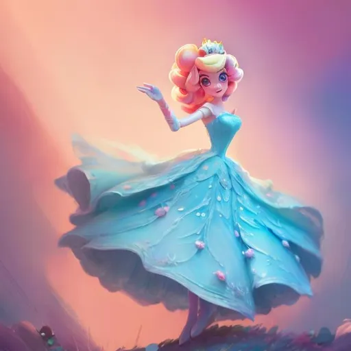 Prompt: Digital style painting, Princess Peach, style of Pixar, blue eyes, pink dress, Fragonard, highly-detailed, cinematic, washed out palette, soft pastel color palette, light trails, sunny day, translucent, iridescent, long hair, arms visible, perfect composition, hyperrealistic, super detailed, 8k, high quality, sharp focus, intricate details, highly detailed, dynamic lighting, detailed and intricate environment, highest quality