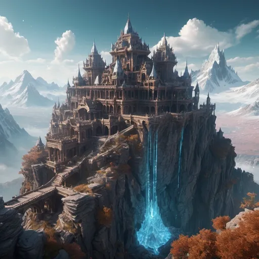 Prompt: A crystalline palace atop a mountain peak, home to an immortal sorcerer who weaves spells with the threads of time. detailed matte painting, deep color, fantastical, intricate detail, splash screen, complementary colors, fantasy concept art, 8k resolution trending on Artstation Unreal Engine 5