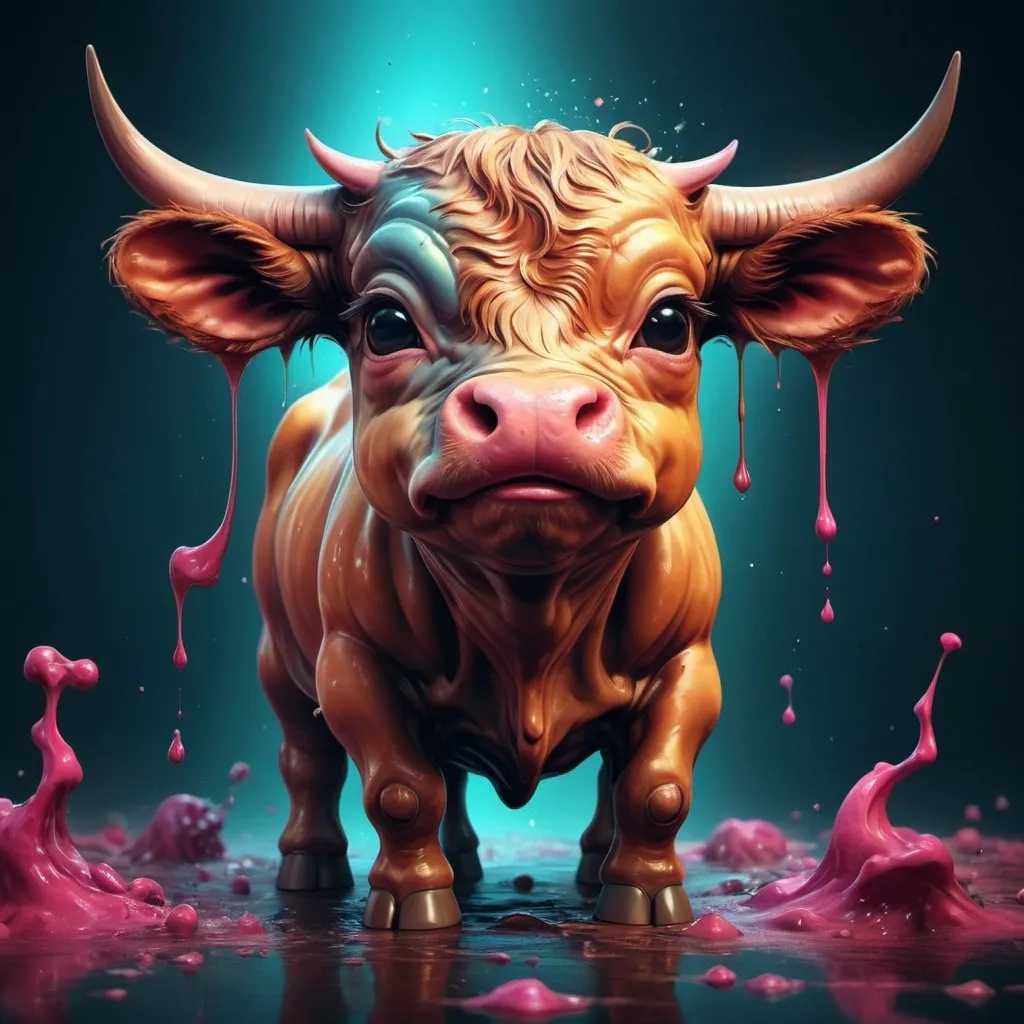 Prompt: stunning image of a cute adorable wacky baby bull, moody, grainy, noisy, concept art, by Alberto Seveso, Cyril Rolando, Dan Mumford, Meaningful Visual Art, Detailed Painting, Digital Illustration, Unreal Engine 5, 32k maximalist, hyperdetailed fantasy art, 3d digital art, sharp focus, masterpiece, fine art