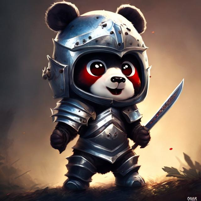 Prompt: Pixar Style, Tiny cute and adorable serious baby panda adventurer dressed in knight armor and sword, with red eyes anthropomorphic , dramatic lighting, 8k, portrait,realistic, fine details, photorealism, cinematic ,intricate details, cinematic lighting, photo realistic 8k