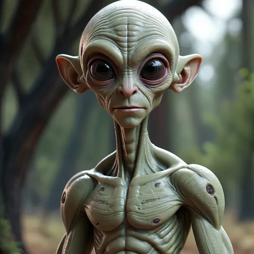 Prompt: unique, male extraterrestrial being, friendly, fully body 4k render, hyperrealistic