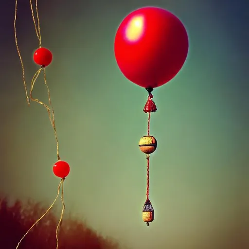 Prompt: by IrinaKapi.
a red balloon on a string, a butterfly, symmetry, mysticism