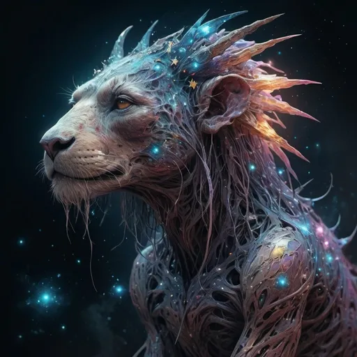 Prompt: cute animal, translucent. Amazing Spectacular Space Creature Parade: Explore the cosmic parade of fantastic creatures. Depicting celestial creatures adorned with stars and galaxies, marching through space in a celestial celebration. Carne Griffiths, Agostino Arrivabene) Dark, moody, colored pencil drawing», Andreas Rocha, DANGIUZ, Jordan Grimmer; CGSociety, Zbrush Central, fantasy art 4K 64 megapixels, 8K HDR resolution; volumetric lighting», Nikolina Petolas, Peter Grik,