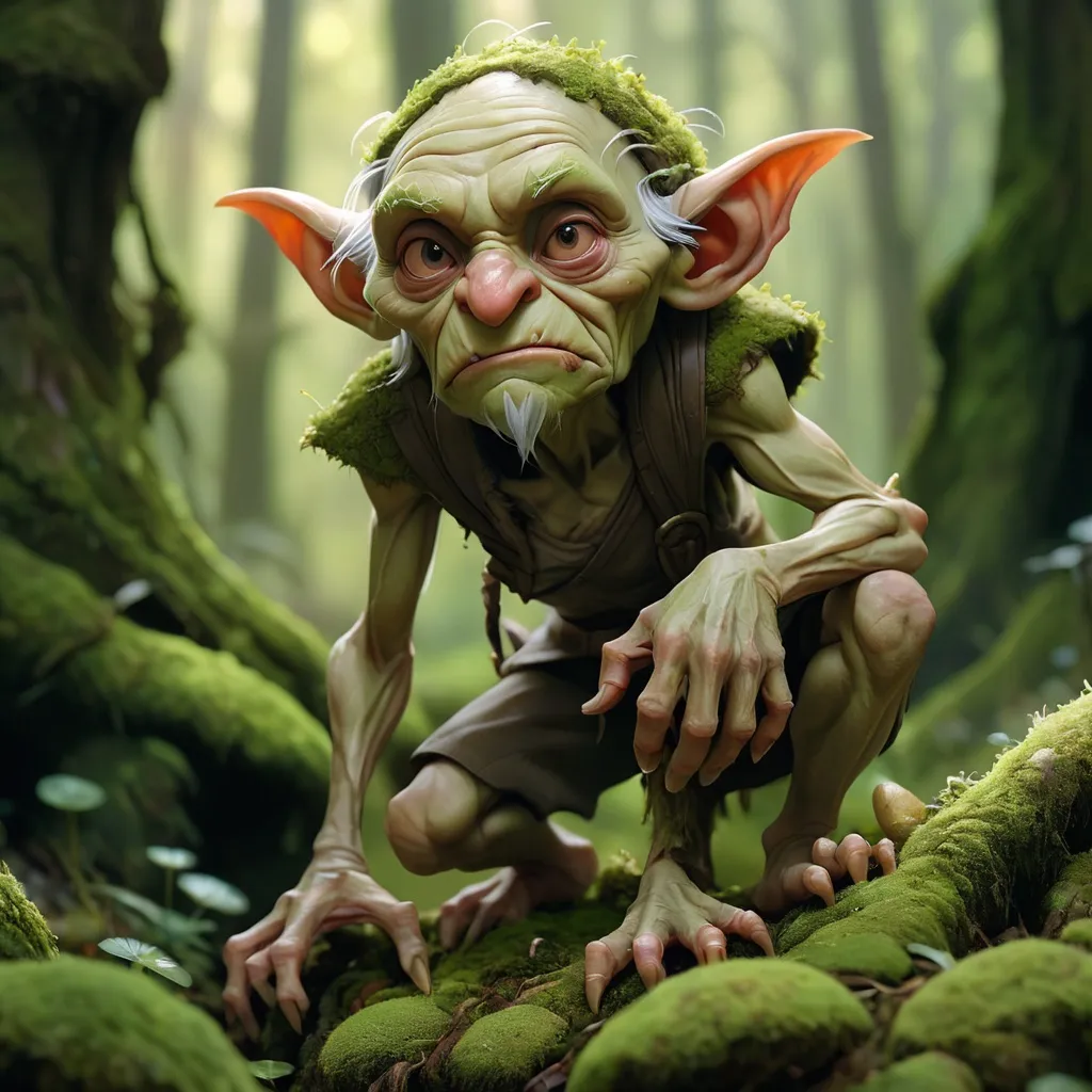 Prompt:  magical beast, cinematic, ancient old goblin in woodlands, moss, fungi, realistic, roots, by ross tran, wlop, artgerm.