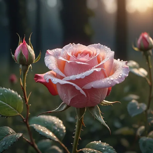 Prompt: landscape.https://s.mj.run/KtRGLfxGesQ  Capture the enchantment of a dew-kissed rosebud, delicately unfurling its petals in the first light of dawn. Through the lens of realism and intricate detail, create an exquisitely composed photograph that showcases the ephemeral beauty of nature. Let the play of light and shadow accentuate every fine detail, immersing the viewer in the sheer wonder of nature's artistry.
breathtaking. trending on artstation, sharp focus, studio photo, intricate detail, realistic. ultra HD, vivid colors, rich color, pen and ink, perfect composition, digital artwork, illustrative, painterly. award-winning, professional, . beautiful, detailed, textural, artistic, insanely detailed octane render, 8k artistic photography, photorealistic concept art, soft natural volumetric cinematic perfect light, studio photo, close-up