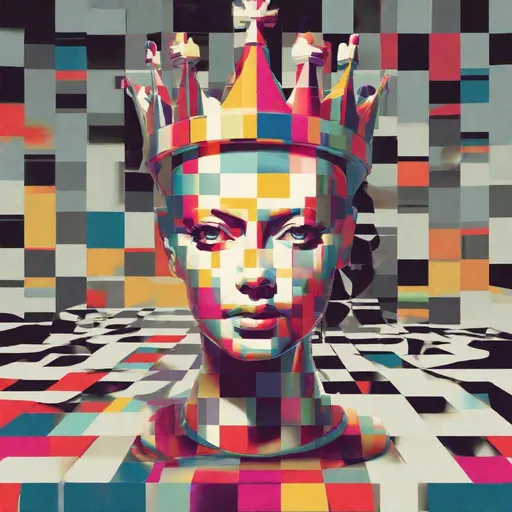 Prompt: chess queen, constructivist glitch art 