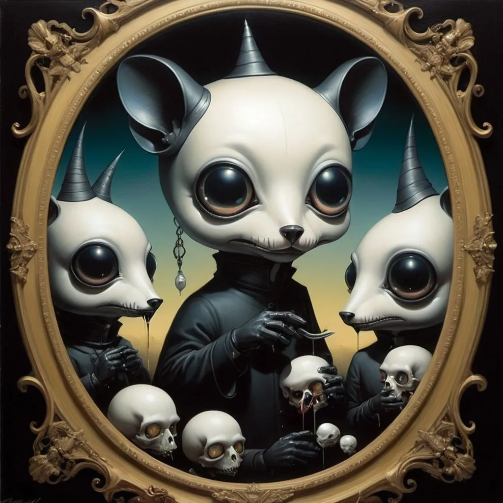 Prompt: Beautiful noir pop surrealism modern art inspired by Greg Simkins