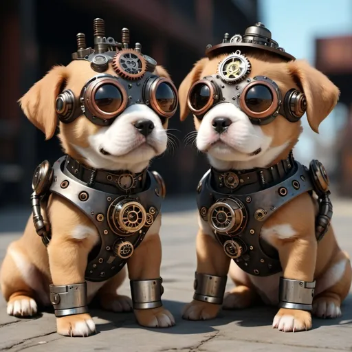 Prompt: steampunk cyborg puppies 8k