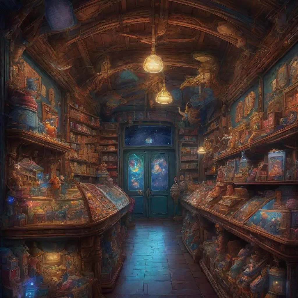 Prompt: simple toy shop, centered, symmetry, painted, intricate, volumetric lighting, beautiful, rich deep colors masterpiece, sharp focus, ultra detailed, in the style of dan mumford and marc simonetti, astrophotography