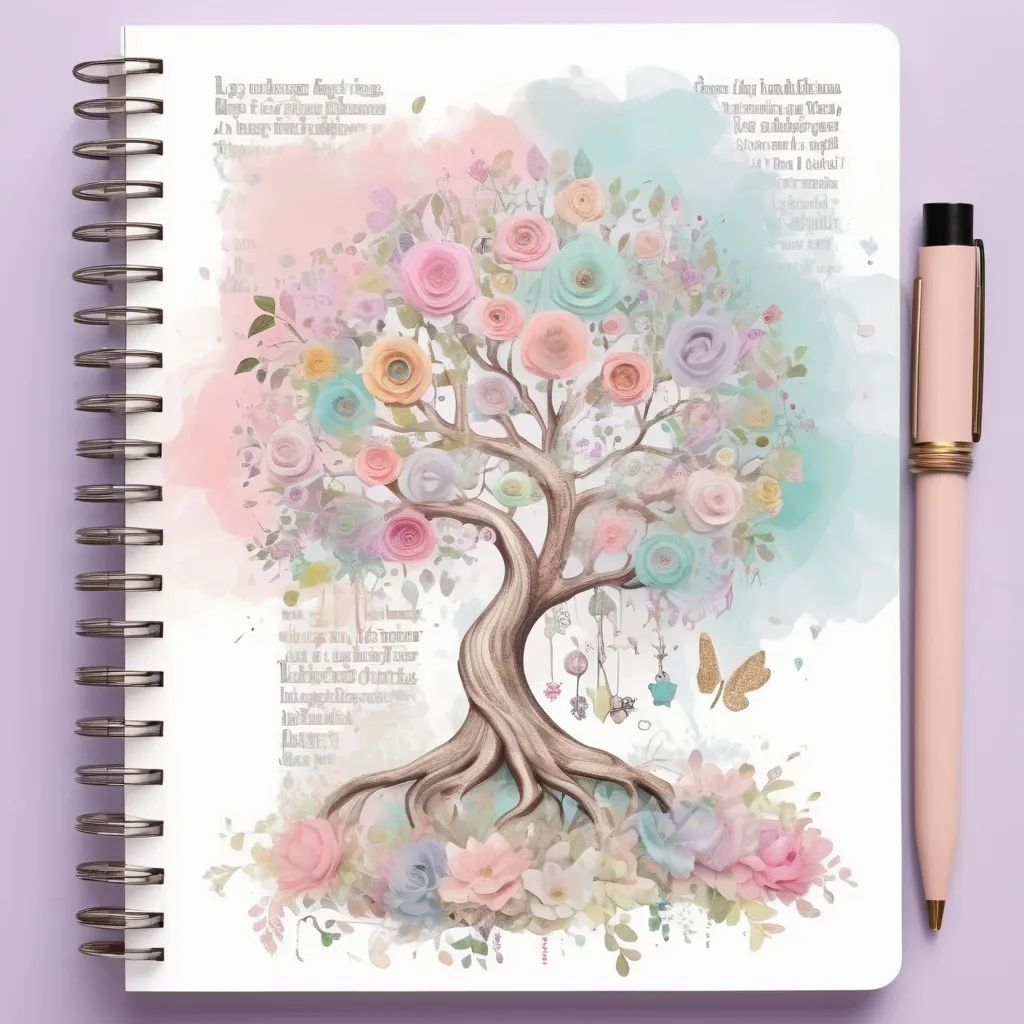 Prompt: shabby chic dreamy mist pastel junk journals phrase flower tree swirling magical fairytale abstract art style