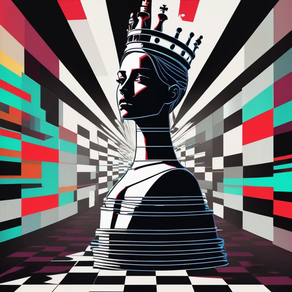 Prompt: chess queen, constructivist glitch art 