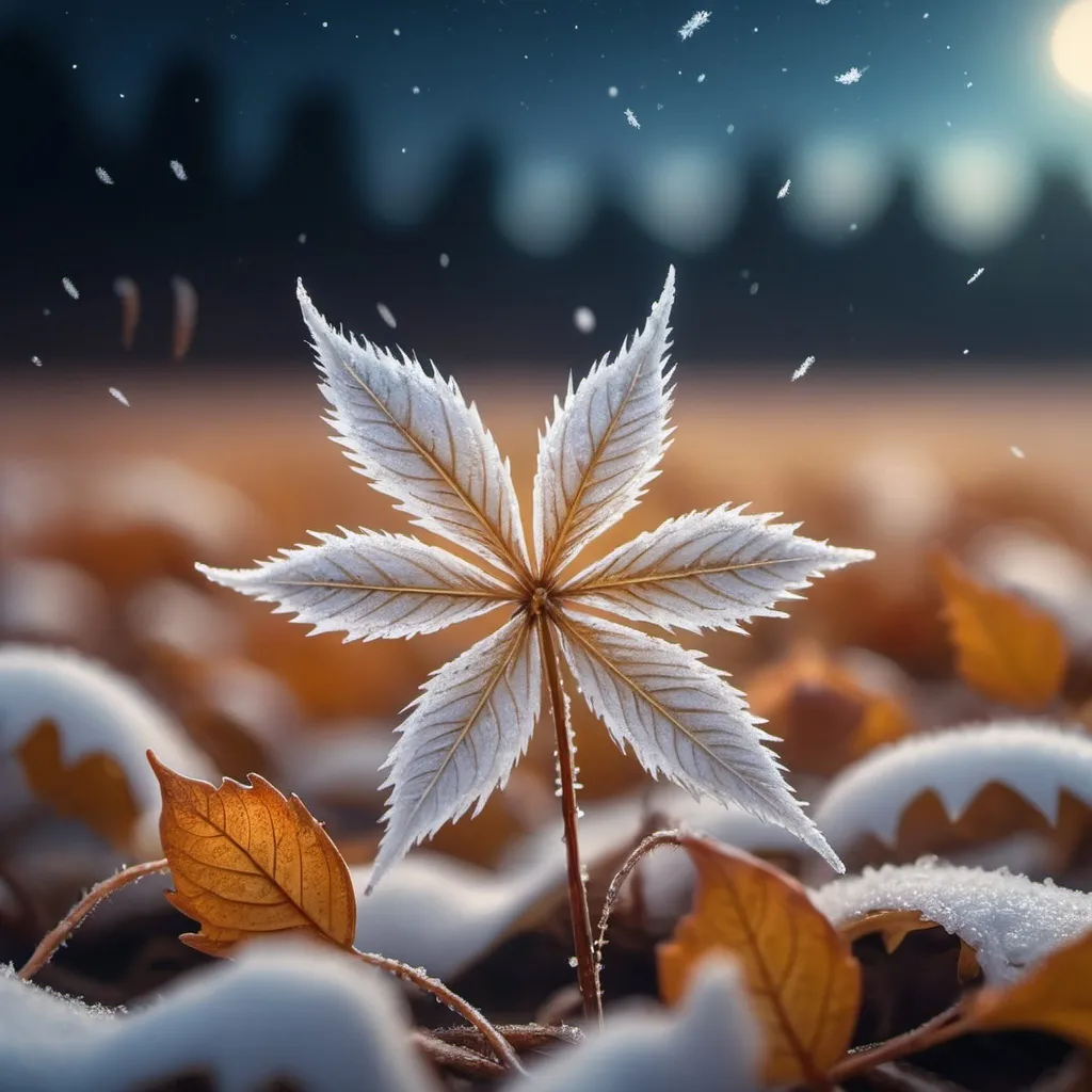 Prompt: The sky is clear
Like the depths of a river.
fall like stars
From sycamore leaves.
And above the field is a thread
It rings like a string
The flower became sad -
She hears the snow., Miki Asai Macro photography, close-up, hyper detailed, trending on artstation, sharp focus, studio photo, intricate details, highly detailed, by greg rutkowski