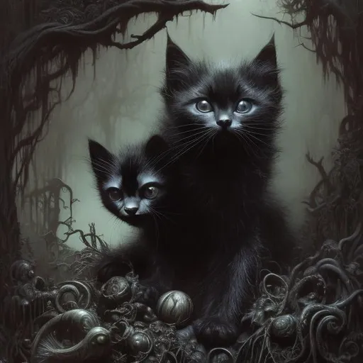 Prompt: Enchanted Forest adventure  The black kitten,midnight celebration, by Craig Davison, by Isaac Rosenberg, , Albert Joseph Penot, Ray Caesar, hr giger, jj fu, gustave dore, Kenyon Cox, detailed face features, sharp eyes, soft skin, highly detailed, sharp, high definition, award winning, photo realistic, organic, painstaking attention to detail, ultra realistic, masterpiece, extremely detailed, irresistible, overwhelming, polished, delightful, marvelous, graceful, glorious, very stylish, trendy, spectacular, tantalizing, exceptional, charming, very attractive, amazing, splendid, delicate, pretty, elegant, mesmeric, trending on artstation, sharp focus, studio photo, intricate details, highly detailed, by greg rutkowski