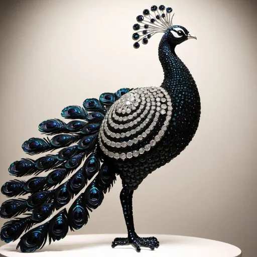 Prompt: black peacock made of diamonds
