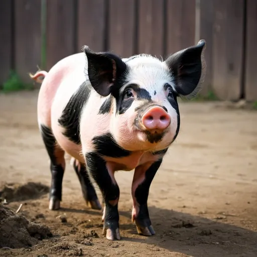 Prompt: little cute pig with black hairs 