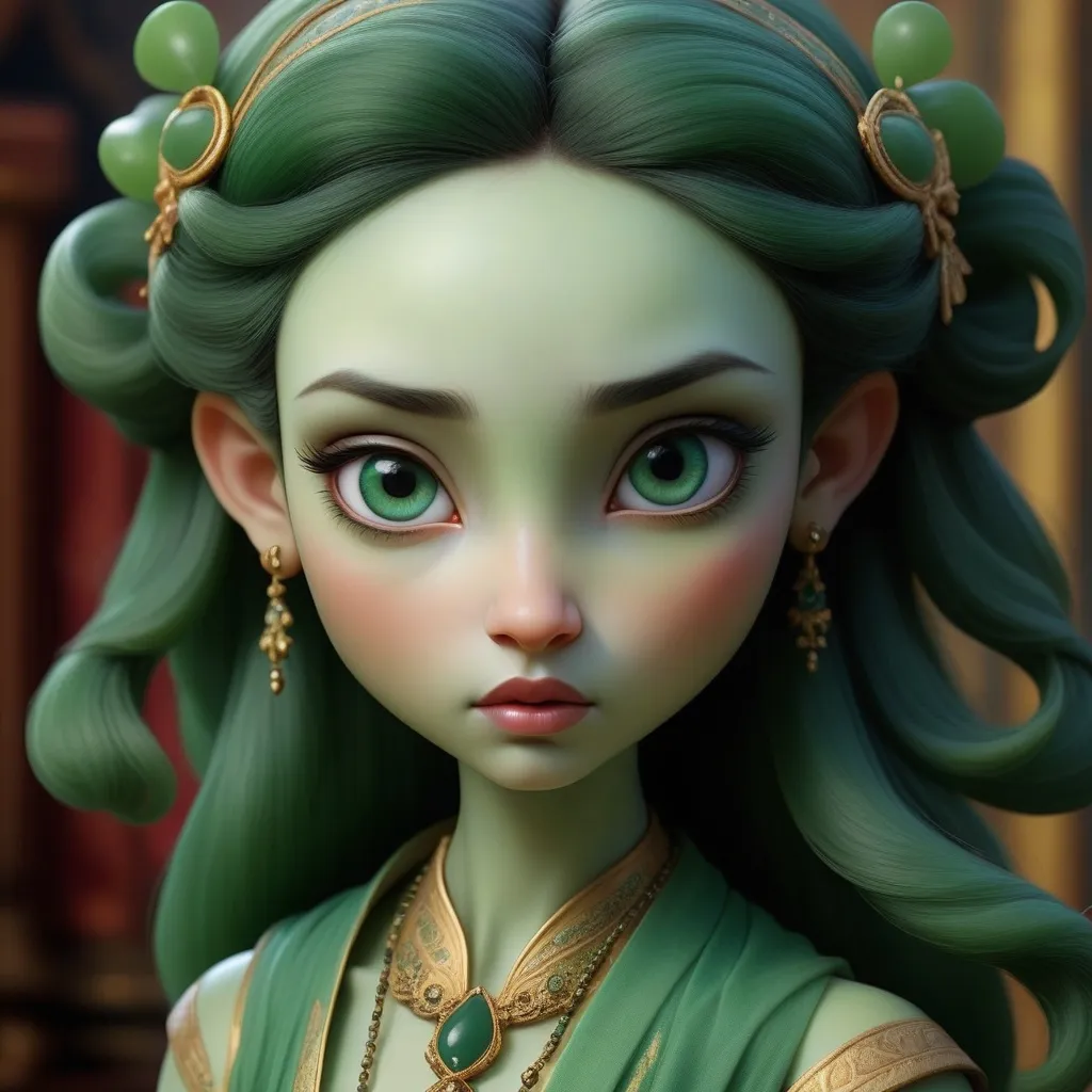 Prompt: avatar of jade, by Lindsay Adler, by Nicoletta Ceccoli, by Léon Bakst, detailed face features, sharp eyes, soft skin, painstaking attention to detail, ultra realistic, hyperrealistic, highly detailed, sharp, award winning, organic, photorealistic, exquisite craftsmanship, extremely detailed, high definition, dynamic, cinematic, 8k, intrincate details, majestic, charming, detailed face, glorious, very cute, divine, captivating, stunning, alluring, splendid, delightful, perfect, enchanting, very beautiful