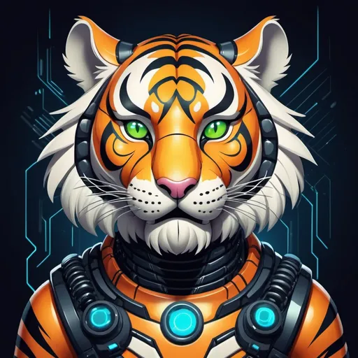 Prompt: Cyber Tiger in cartoon serendipity art style
