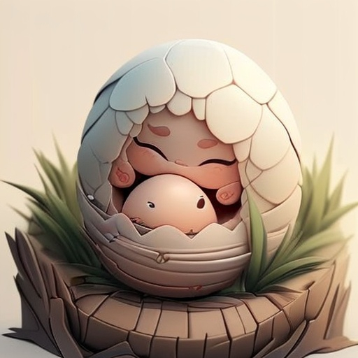 Prompt: new born, little dragon sleeping comfortable inside egg shell, warm, high quality, photo realistic, HD, 8k, homie,  cute,  morning,  nest, ranch, cute, fury, 