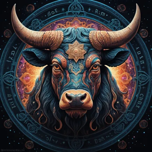 Prompt: 
close-up portrait,  symmetrical,  bull's head,  detailed portrait,  taurus,  minotaur,  trippy,  high detailed,  creepy bull god,  hindu,  hyperdetailed,  psychedelic,  centered,  symmetry,  painted,  intricate,  volumetric lighting,  beautiful,  rich deep colors masterpiece,  sharp focus,  ultra detailed,  in the style of dan mumford and marc simonetti,  astrophotography,  zodiac,  astrology,  stars on background,
