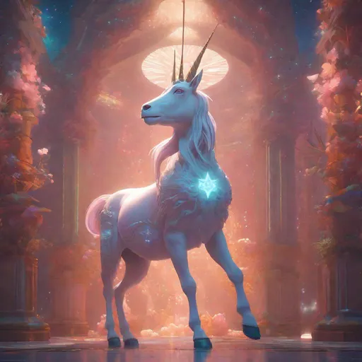 Prompt: A mythical goat-like unicorn adorned with celestial motifs,, unreal engine, greg rutkowski, loish, rhads, beeple, makoto shinkai and lois van baarle, ilya kuvshinov, rossdraws, tom bagshaw, alphonse mucha, global illumination, detailed and intricate environment