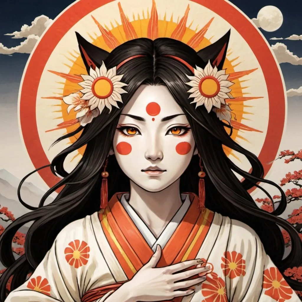 Prompt: Amaterasu (Japan): Goddess of the sun, responsible for light and life in the world.