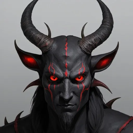 Prompt: Black shadow with red eyes and horns