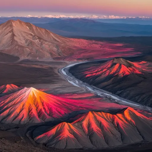 Prompt: Father was in Sierra Nevada, loving colorful sunsets there, ((forests)) covering valleys, ((river reflecting the sunlight)),  where he showed layers of (((chalk deposits))) in nature, told how the earth's crust is formed, why we see a clear layered structure of (((mountain ranges))), and how volcanic lava affect it, and what magma does,  and why it is even worth doing this. 