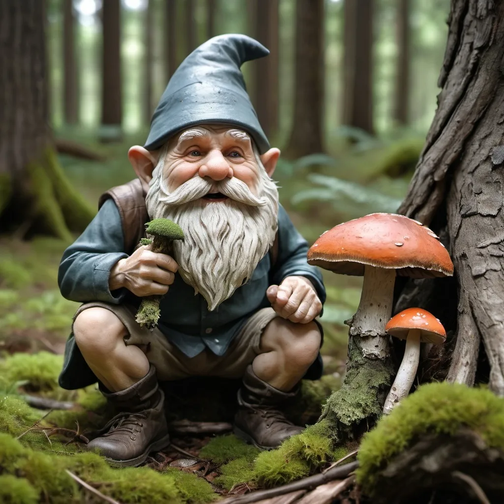 Prompt: Old Man Borovičok Pine Forest, old gnome with mushroom, summer, web, lichen, moss, boletus, driftwood, dark botanical, dark random angle, long shot, professional photo, hyperdetail, hyperrealism, clear rendering of details, double exposure, high resolution, 10240k, ISO 9000, RAW photo high dynamic range, lumen, octane, f/32, 1/600s, ultra hd wallpaper, 30mm lens, 3d, CGI, HDR