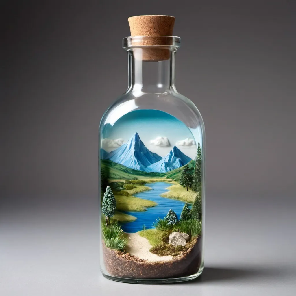 Prompt: landscape in a bottle